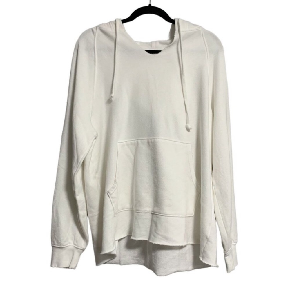 Aerie Raw Hem White Kangaroo Pocket Pullover Hoodie, small